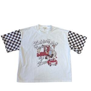 Vintage Small Shop Mickey Mouse Kids 8/9 years old White Checkered Train Graphic
